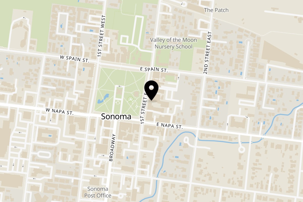 Map showing the location of Basque Boulangerie Café on 460 1st St E in Sonoma