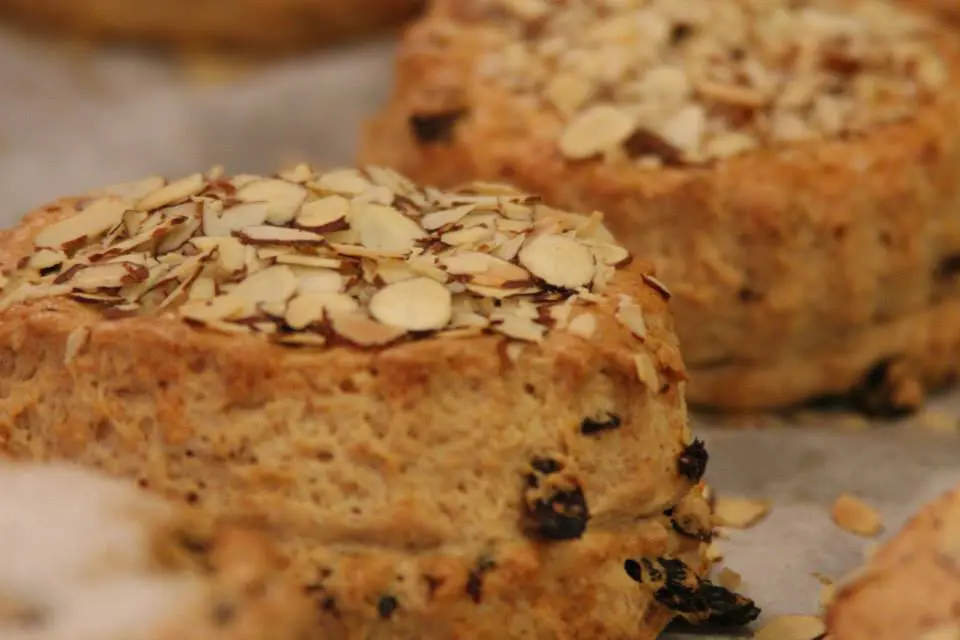 A close up of some baked goods with nuts